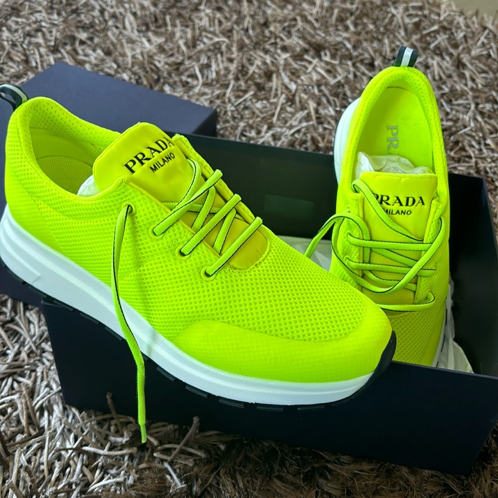 Prada Mens neon yellow mesh sneakers